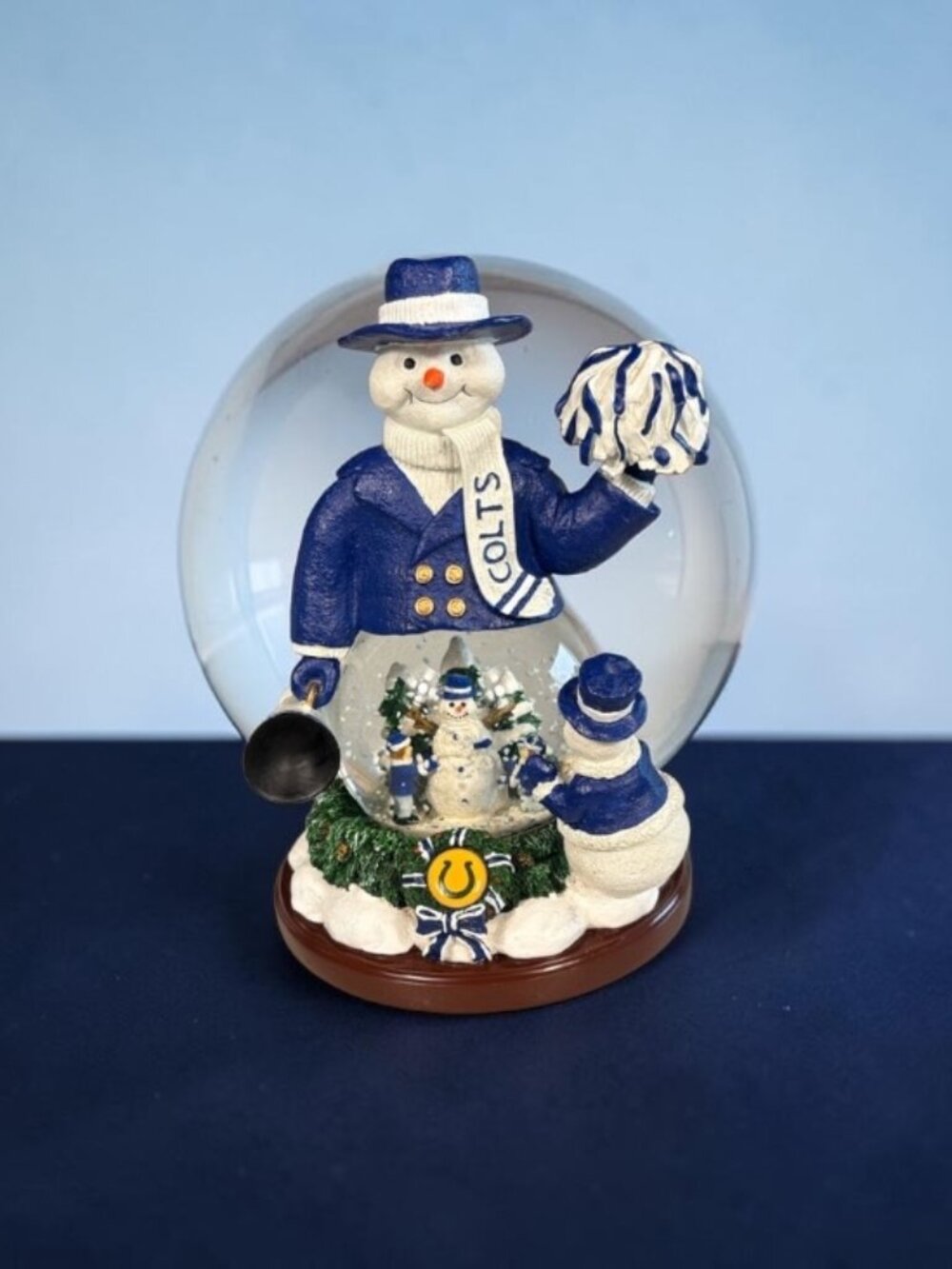 Indianapolis Colts Snowman Cheer Snow Globe 2003 Memory Company NFL Decor